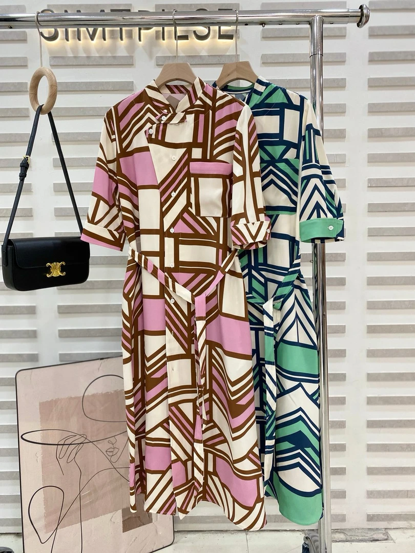 02775L中式领带扣蚕丝连衣裙