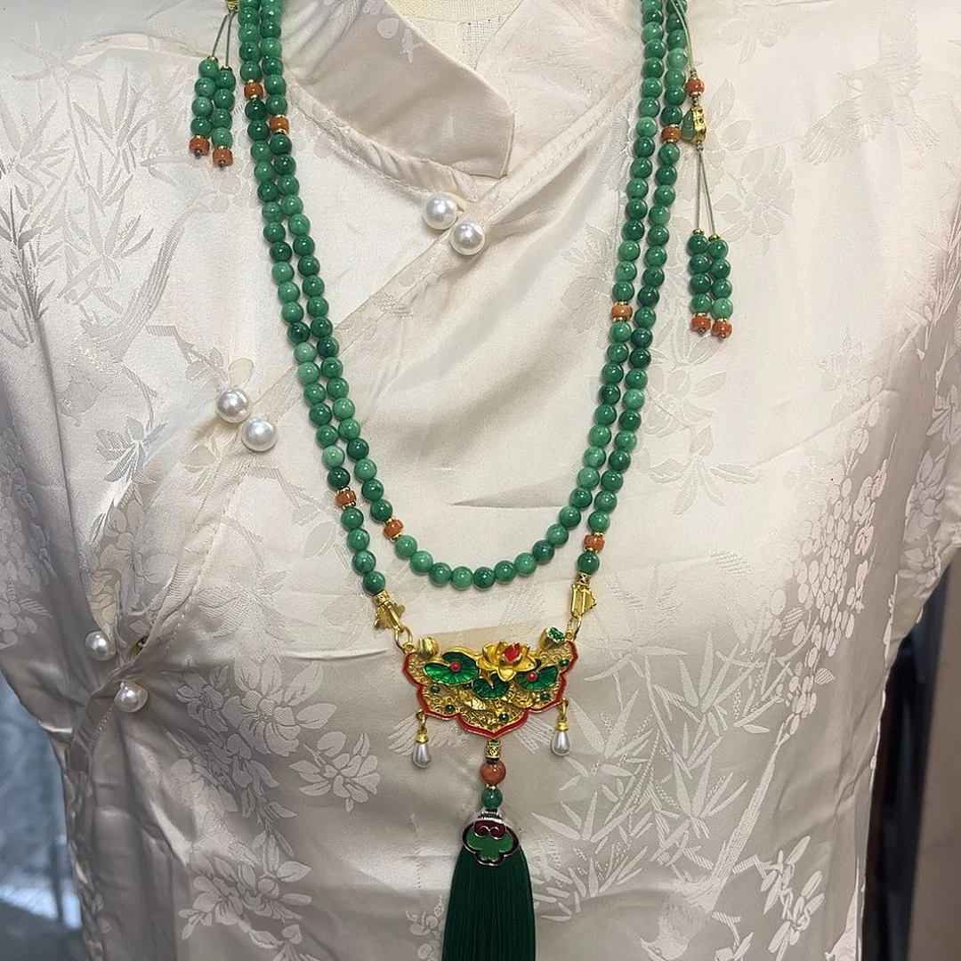 翡翠未镶嵌颈饰斜挎毛衣链