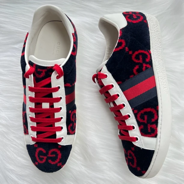 99新 GUCCI/古驰 满印灯芯绒板鞋 37.5码 公价4K c0133