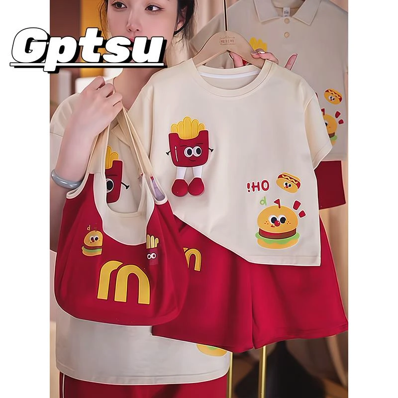 GPTSu女童套装2025新款洋气儿童装时髦汉堡衣服女孩休闲装两件套