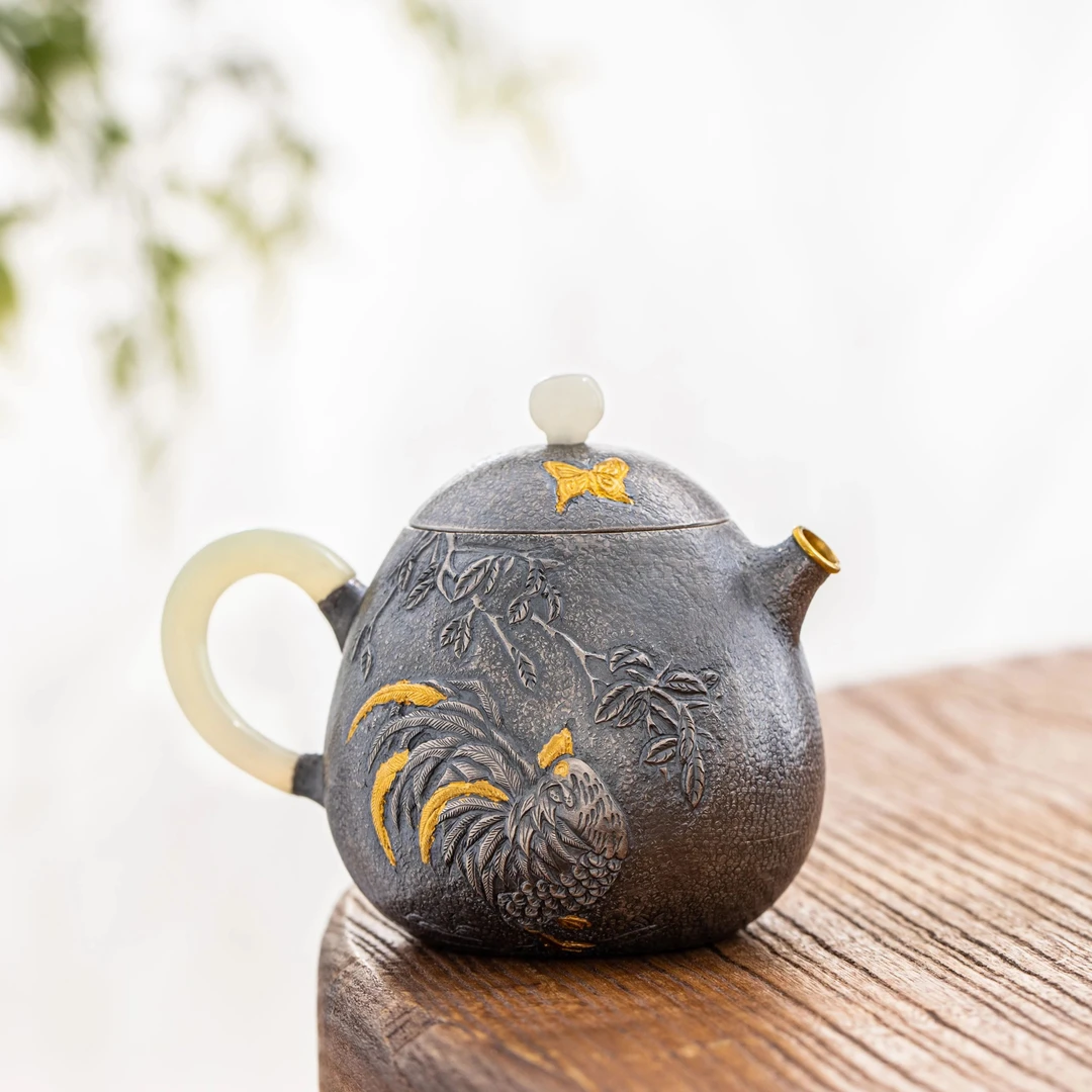 蜂鸟工坊纯手工熏银蝴蝶鸡茶壶泡茶壶小壶FNNA1770