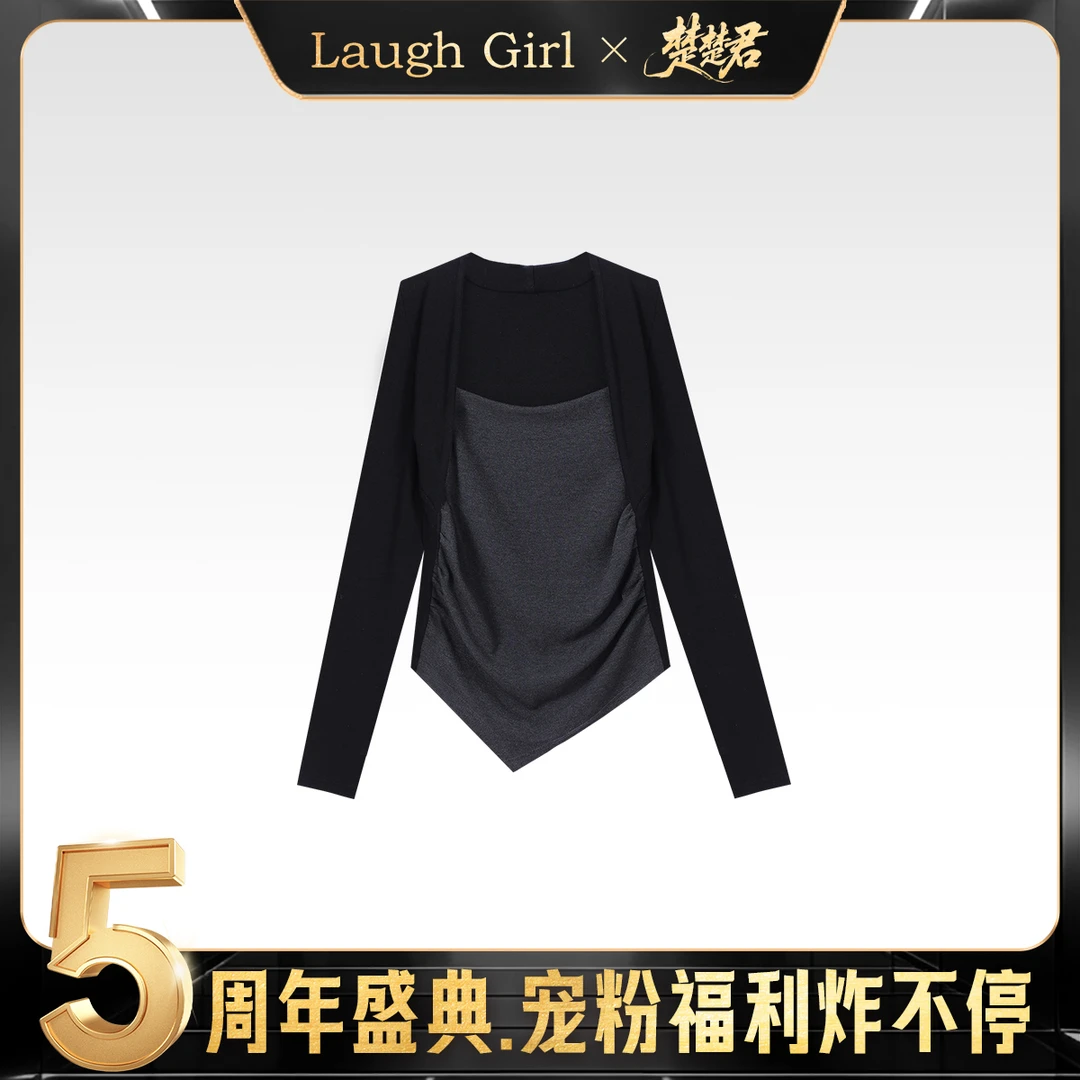 楚楚君Laugh girl【露思同款】不规则撞色收腰假两件上衣CL531283J