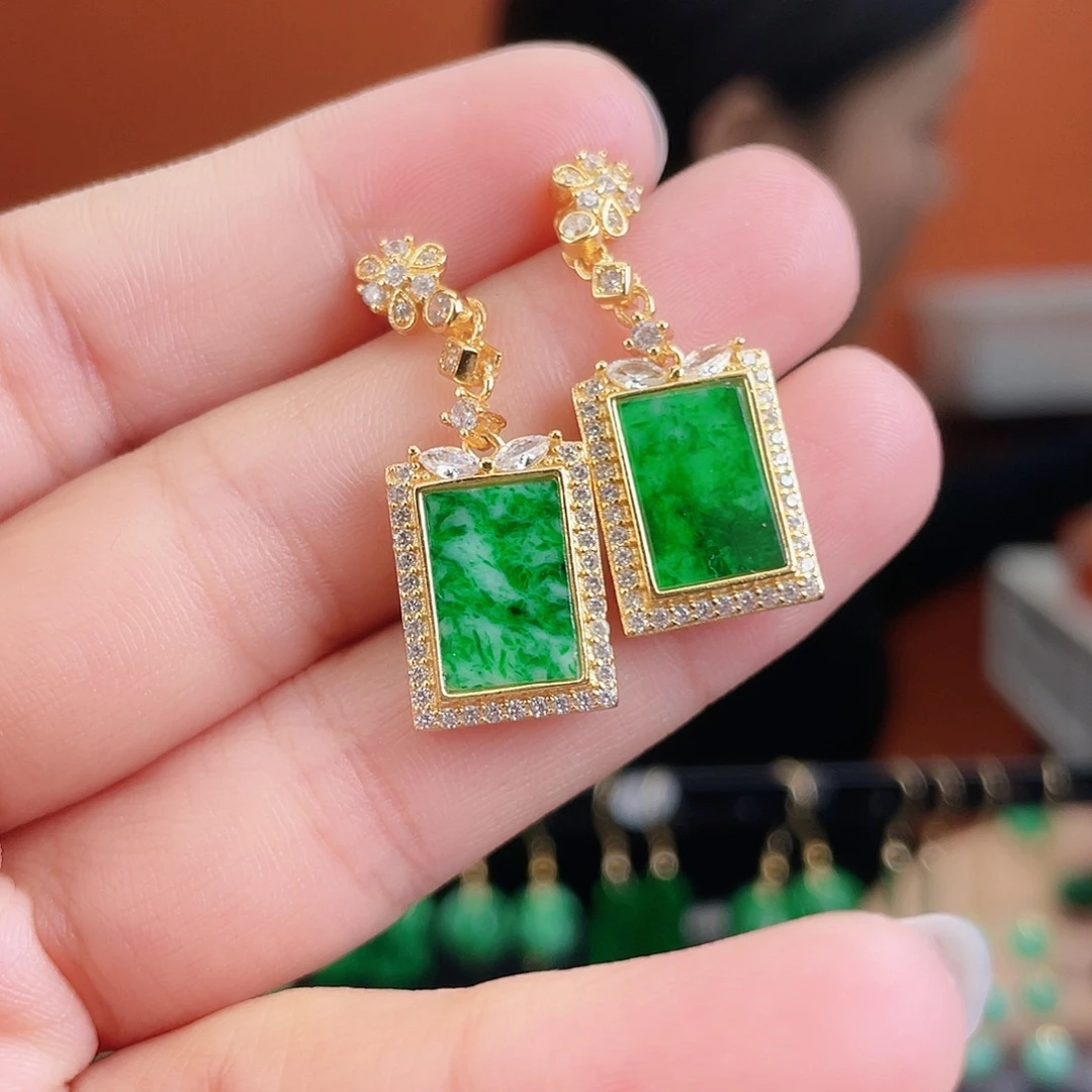 翡翠银S925镶嵌耳饰