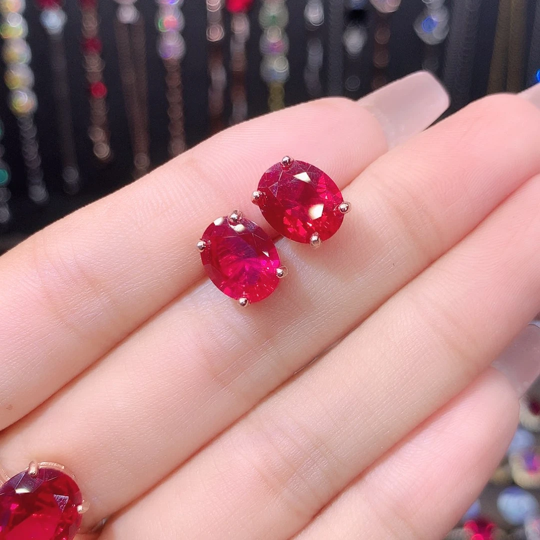 耳饰银S925镶嵌红宝石玫瑰金810