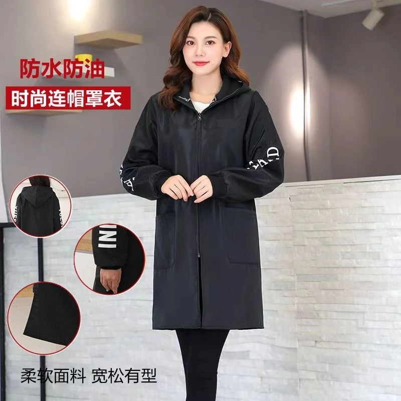 防水纯色常规字母防油围裙成人罩衣时尚面料加绒家用外套软面加厚