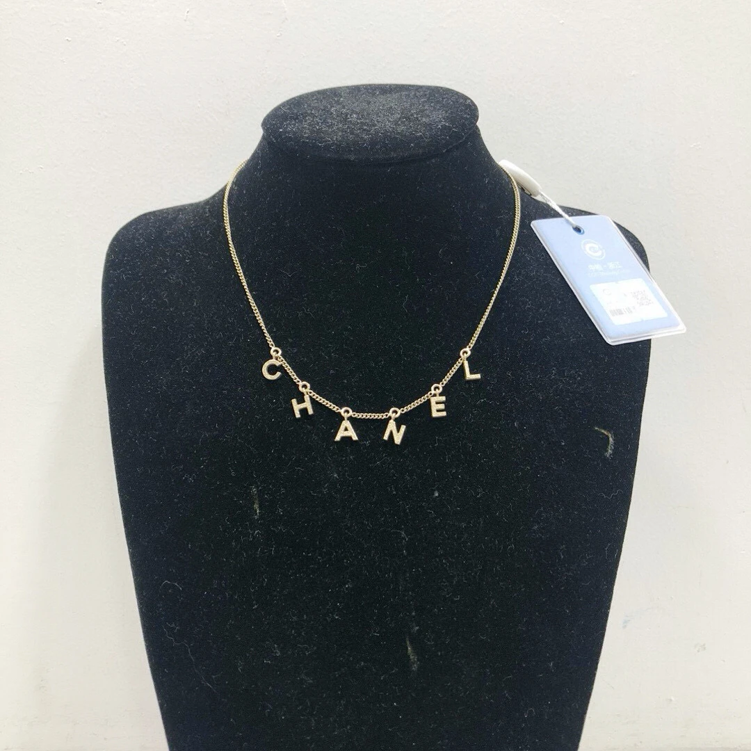95新 Chanel/香奈儿 浅金色logo项链锁骨链全长43cm