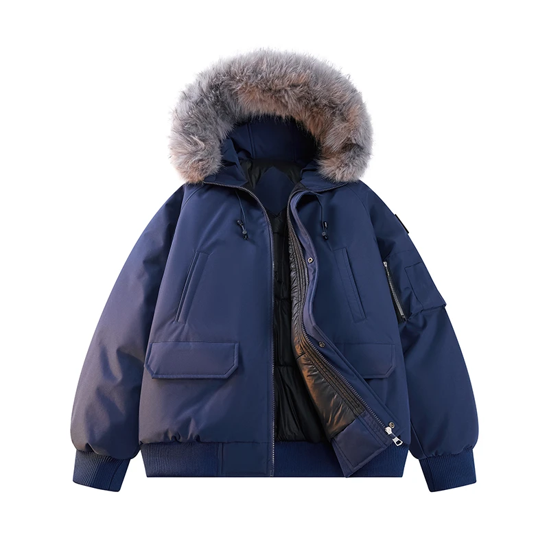 毛领短款情侣棉衣连帽保暖军绿色工装棉服大毛领加绒夹克