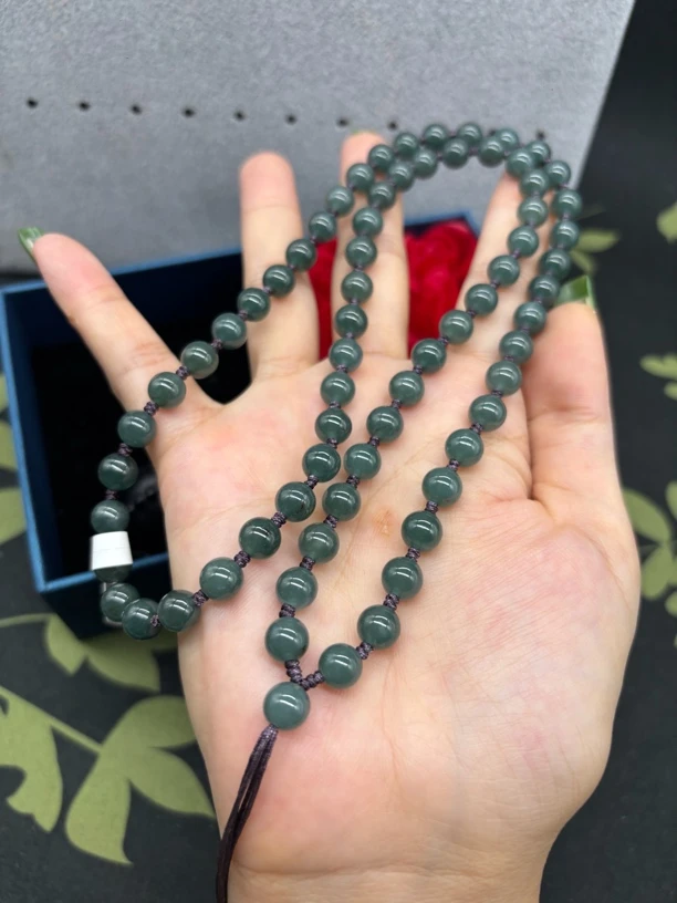 宠粉天然A货翡翠老蓝水圆珠7mm玉石挂件绳毛衣链项链颈饰时尚百搭