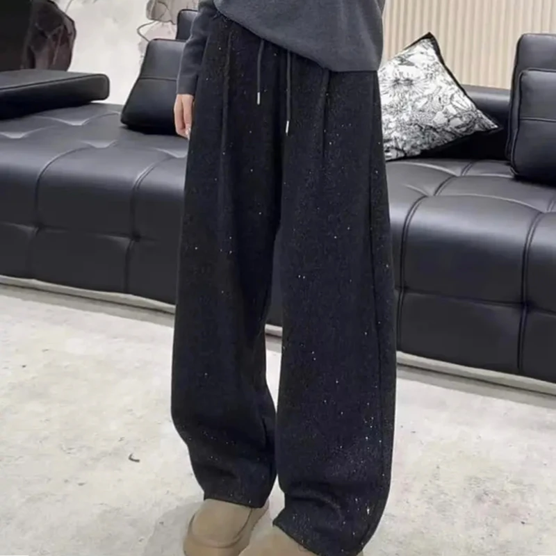 （现货+运险）2025秋冬款银河撒银工艺细闪高腰抽绳显瘦弯刀裤