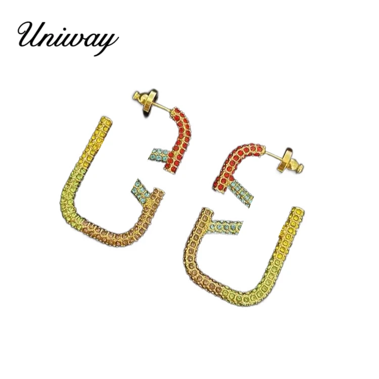 合金耳饰 Uniway 镀K金 时尚潮流V系列 彩色满钻渐变耳饰耳环V14