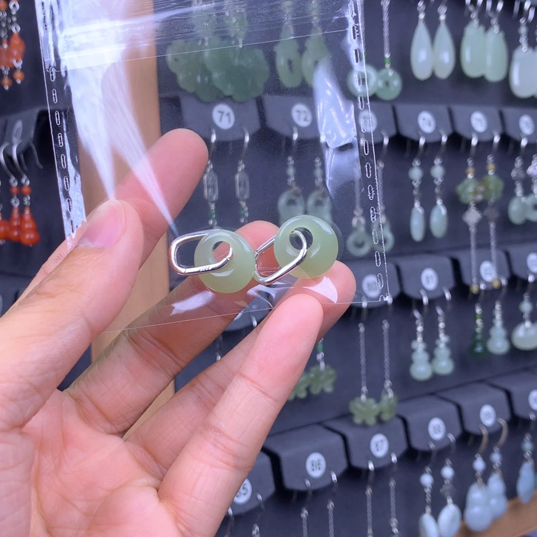 和田玉耳饰银S925镶嵌阿***瓜