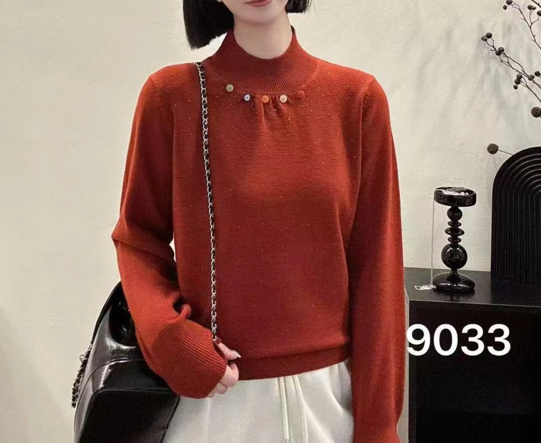 女士重工钻五粒彩扣毛衣9033-A119