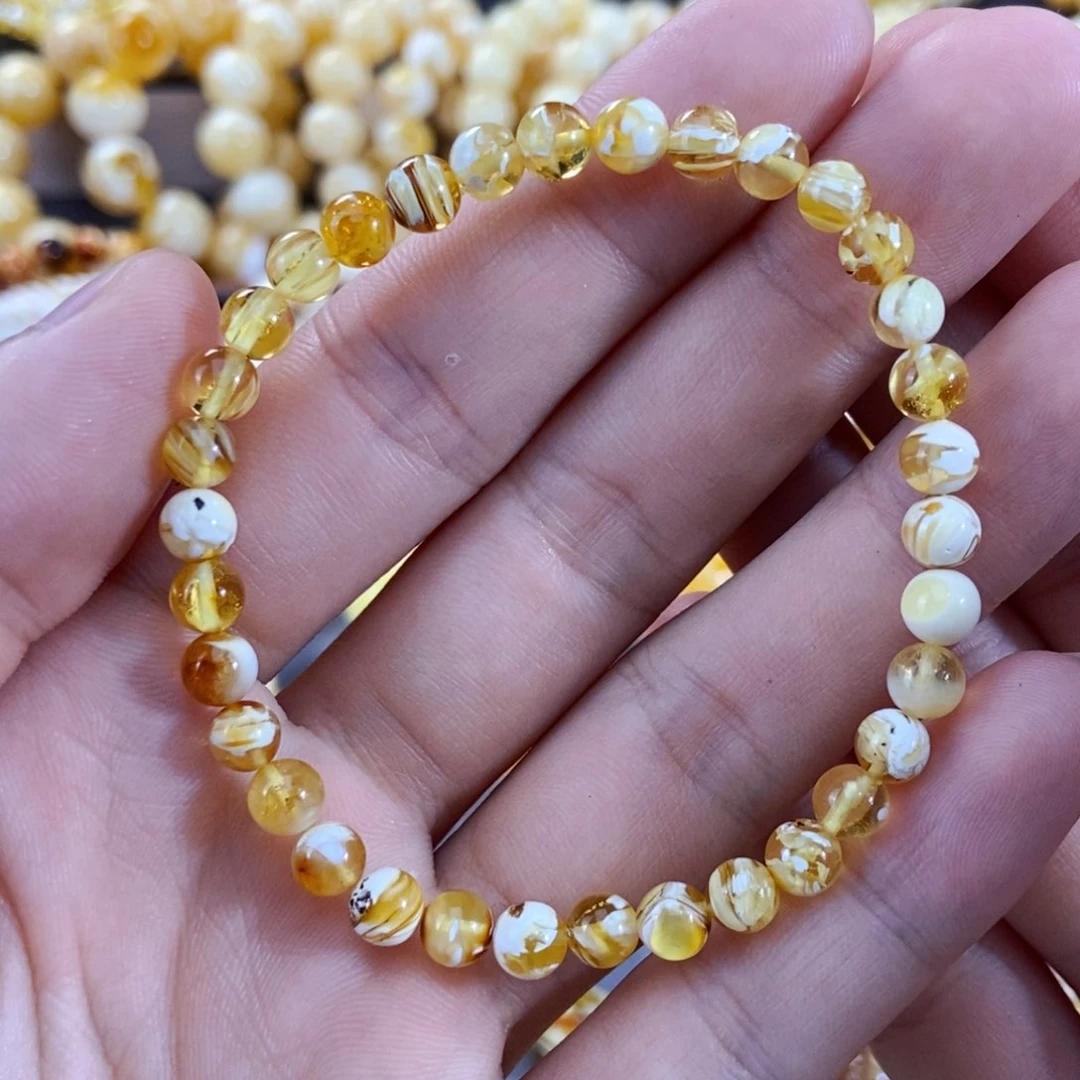 未镶嵌琥珀手链5+mm金漆白拉丝