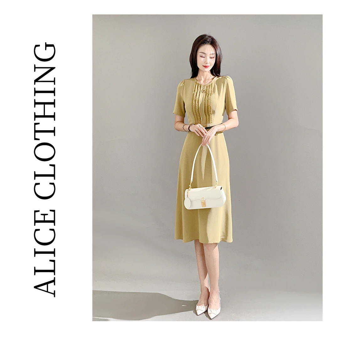 3 ALICE 知性美人轻奢连衣裙蕾丝褶皱 光泽柔韧 S2133035W