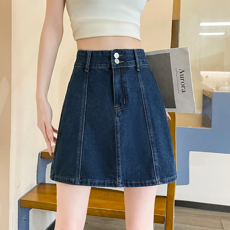 高腰牛仔短裙女2025夏季a字版防走光小个子侧边拼接显瘦半身裙子