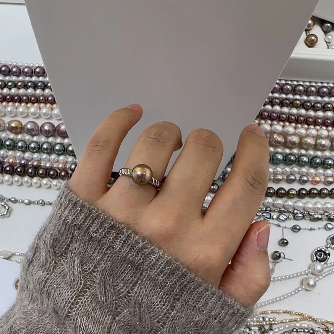 银S925镶嵌戒指淡水珍珠