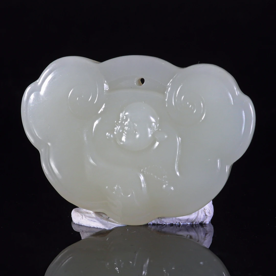 LOT.001和田白玉弥勒佛如意锁X1276