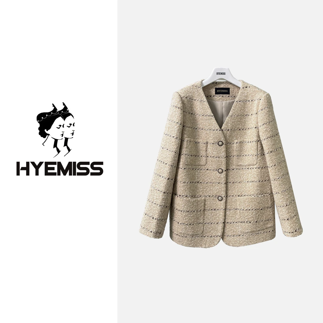 HYEMISSJK250001早春新款羊毛轻奢气质百搭米黄色小香风短外套