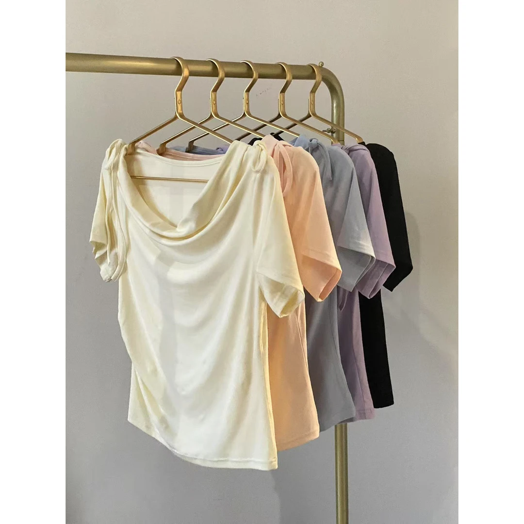 紧赛木天丝肩短袖新款女T恤夏季一字肩上衣女款爆款2025新款HD04