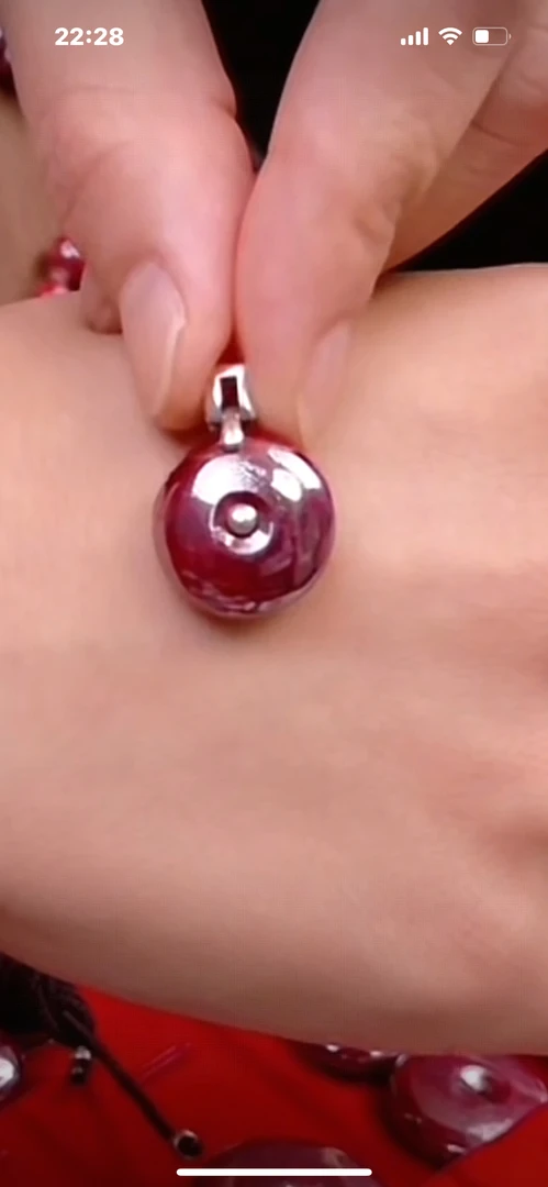 天然辰砂朱砂原矿镶嵌平安扣9.97克