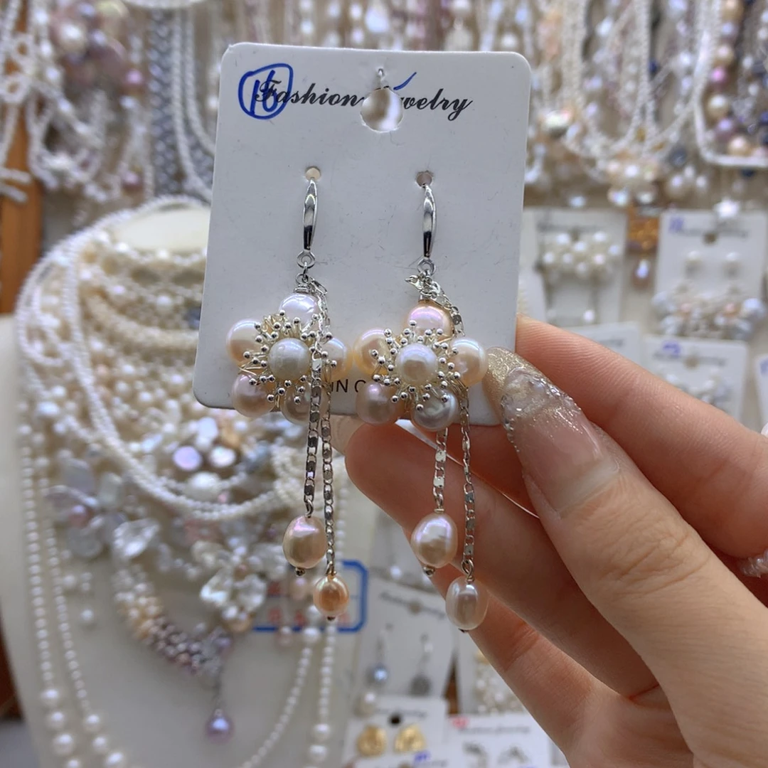 银S925镶嵌淡水珍珠项链耳饰