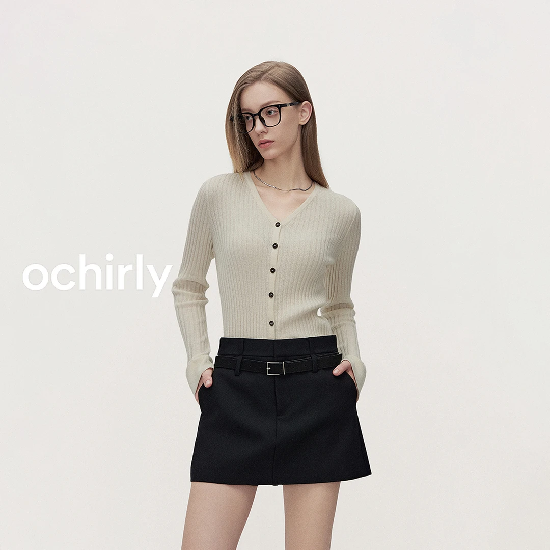 ochirly【宣璐同款】可机洗100%羊绒衫针织外套毛衣