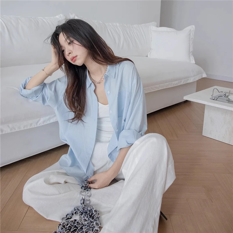 2025春夏白色长袖衬衫女百搭宽松设计感外穿休闲薄款衫