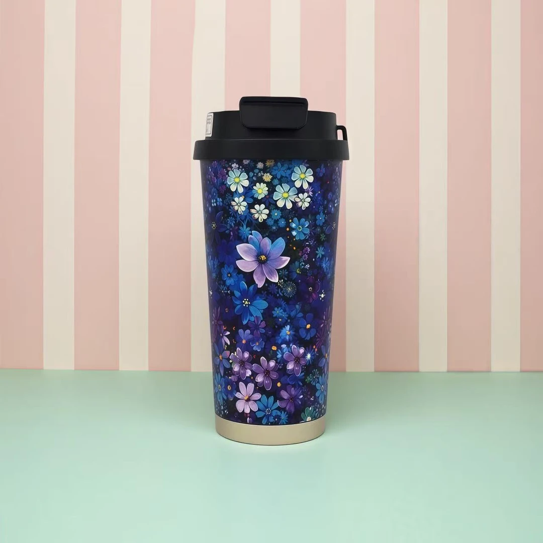 新款双饮吸管杯316不锈钢礼品保温水杯礼盒装铃兰花咖啡杯