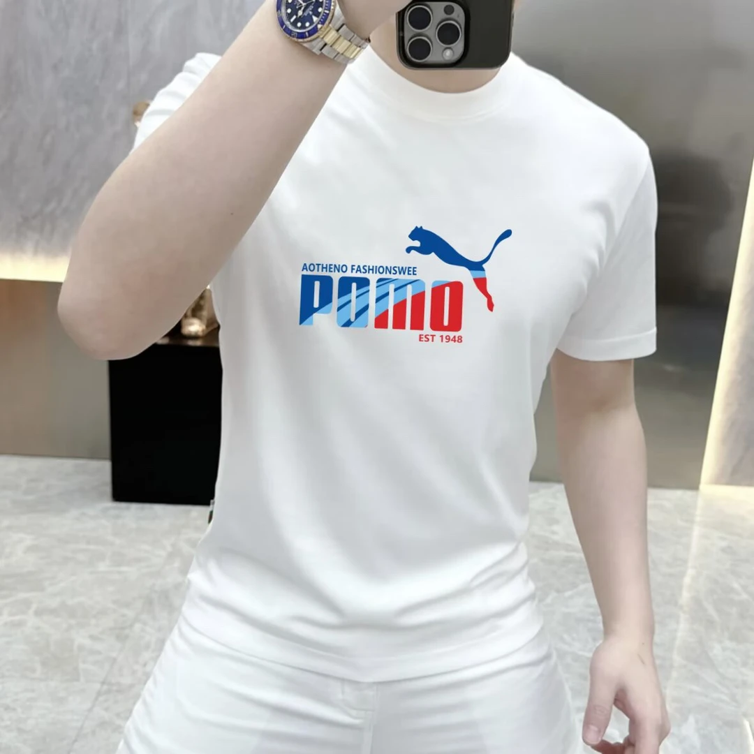 欧洲站男士纯棉短袖潮牌时尚卡通字母印花半袖体恤夏季修身打底衫