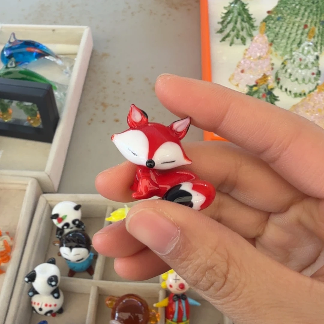 手工艺品琉璃红色小狐狸