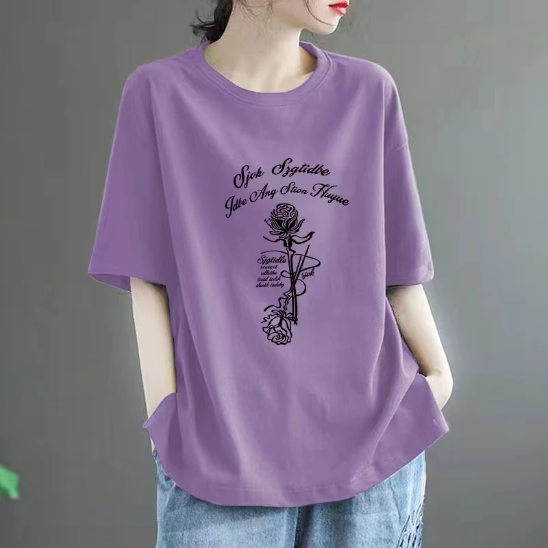 100%纯棉短袖T恤女夏季新款胖mm大码女装宽松显瘦遮肚酒红色上衣