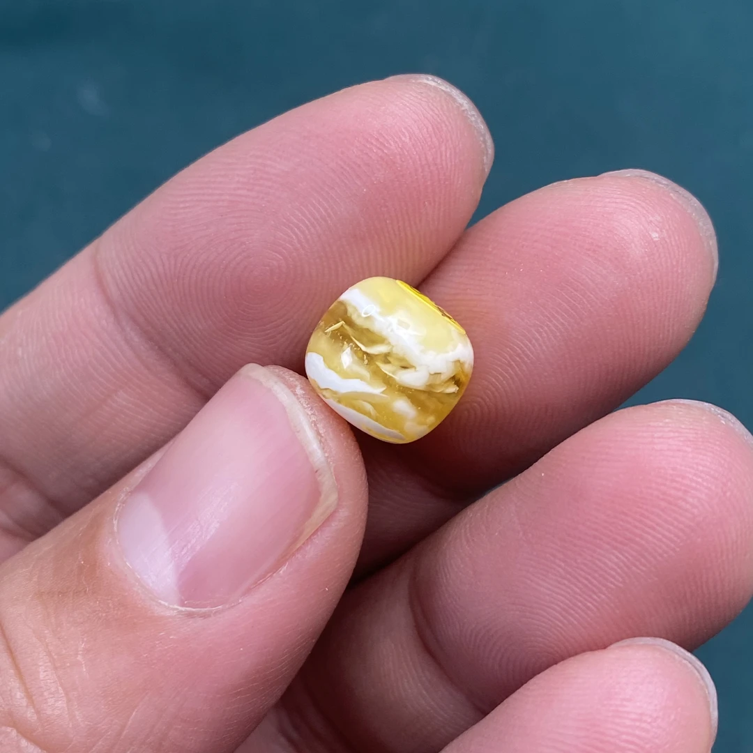 11mm天然原矿琥珀蜜蜡金瓷白虎皮纹溶洞拉丝老型单珠