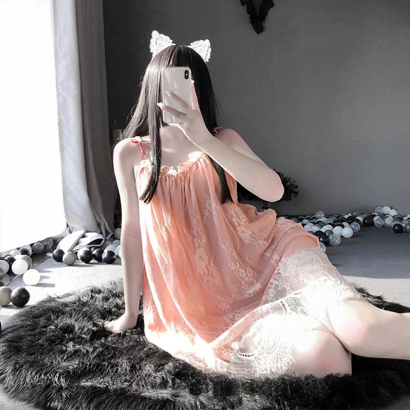 大码性感制服诱惑蕾丝吊带睡裙女士套装家居睡衣