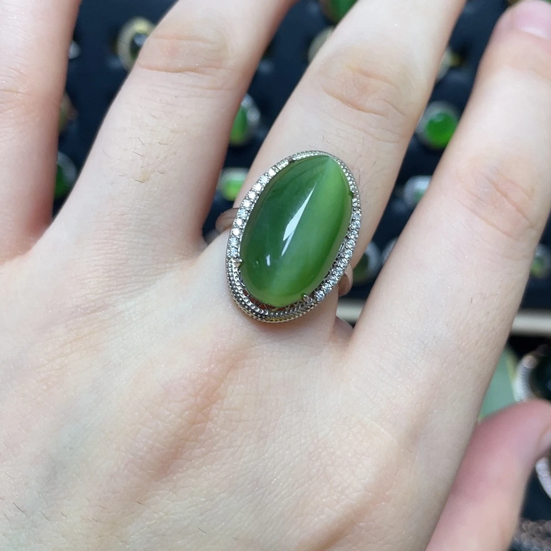 和田玉（碧玉）银S925镶嵌吊坠(不含链)