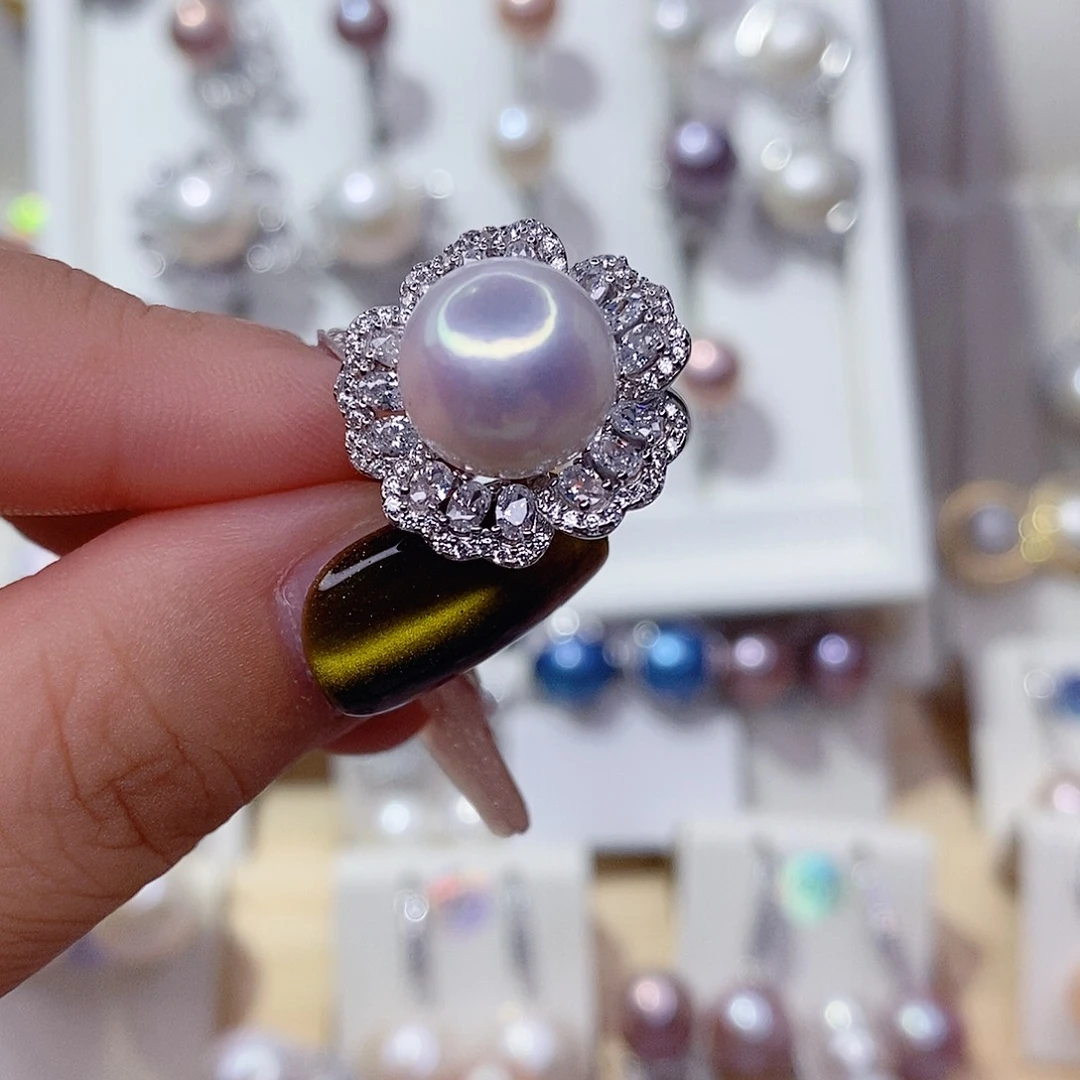 妹***年银S925镶嵌戒指淡水珍珠