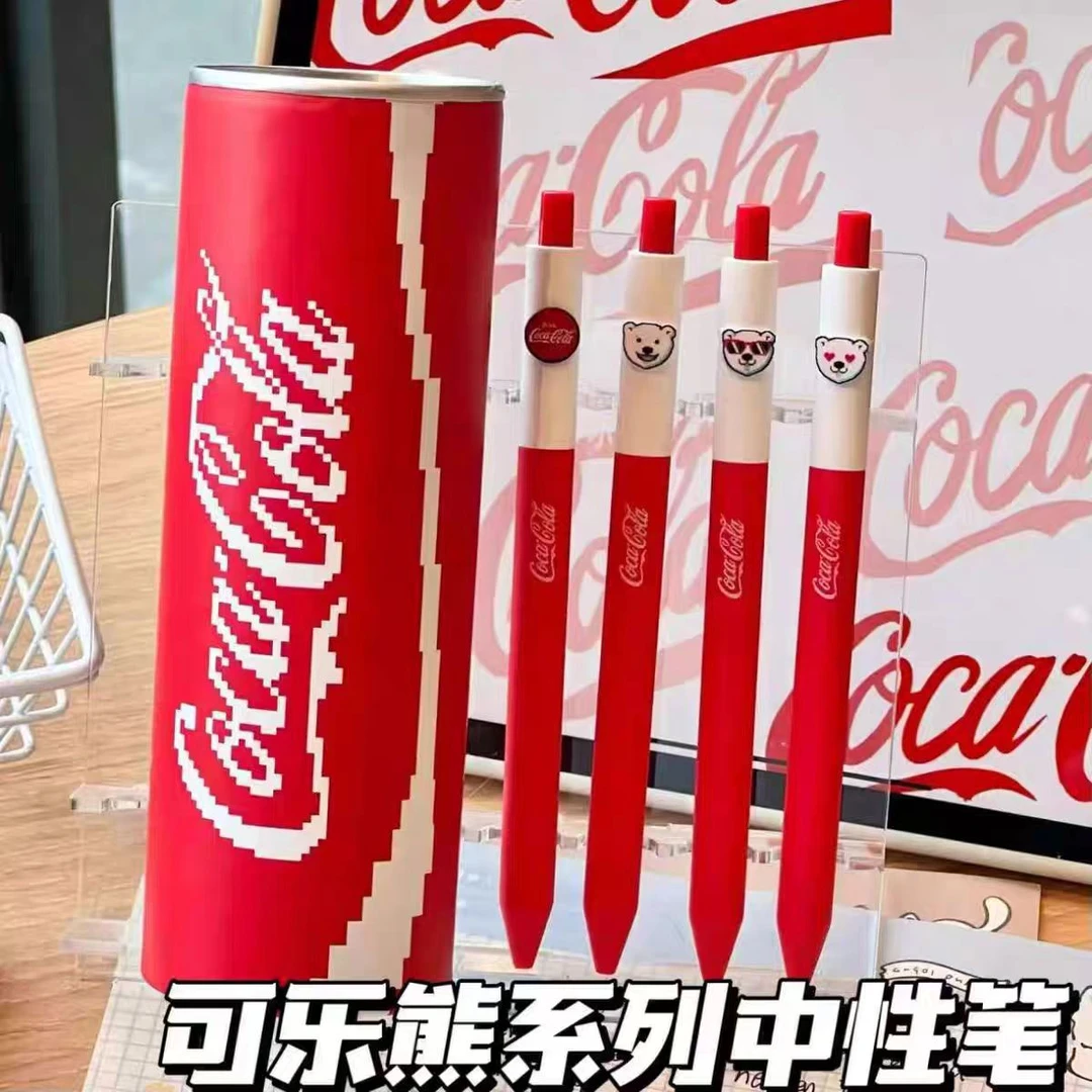 KACO可口可乐联名小满系列按动中性笔黑色0.5丝滑不断墨4支-1盒