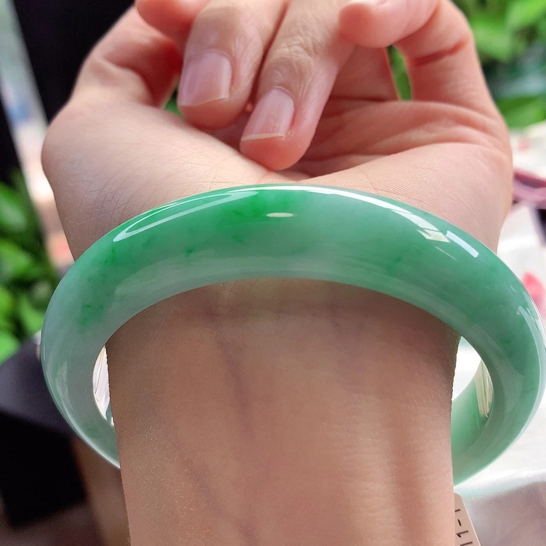 未镶嵌手镯翡翠59-60圈口满色满绿细腻0毛孔6号