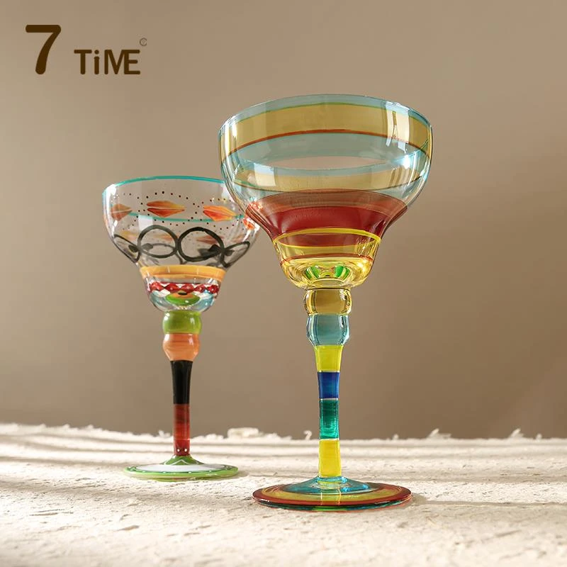 彩绘玛酒杯高颜值鸡尾酒杯家用礼物杯子高脚杯玻璃杯