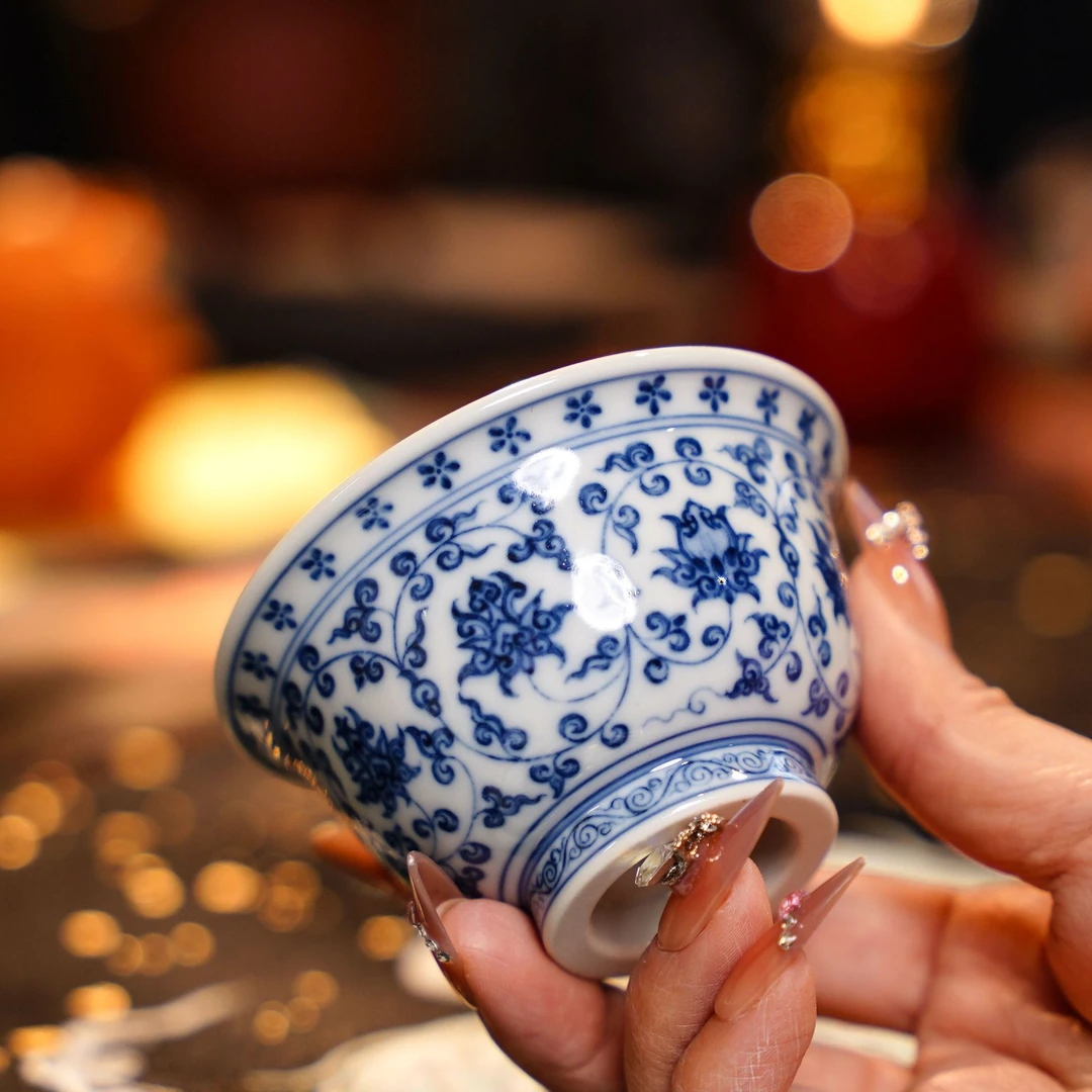 望月怀古家用大号小压手杯陶瓷纯手工主人杯手绘全手工茶具茶杯