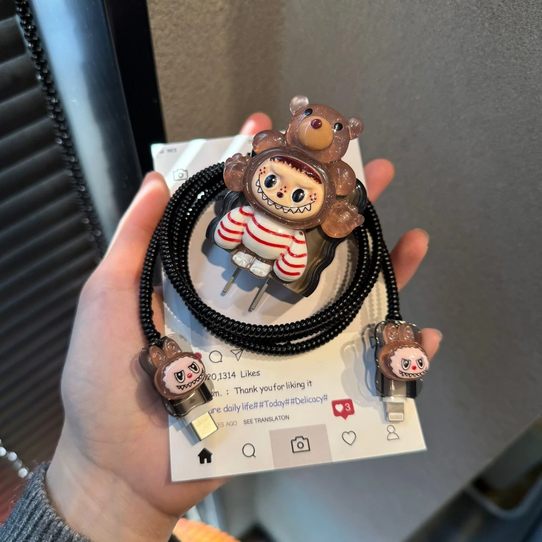 可爱苹果16pro充电器头保护套iPad11数据线防折断iPhone15软壳