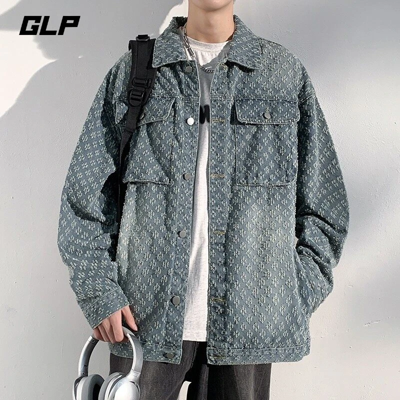 水洗提花牛仔外套男潮流户外时尚港风美式复古小香风轻奢痞帅男装