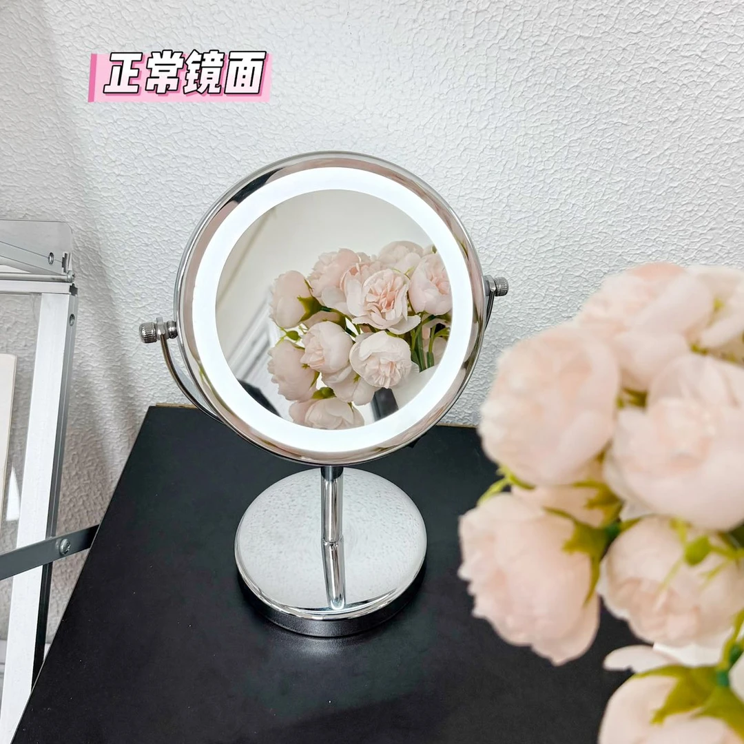 双面台式化妆镜带灯！一面正常一面5倍放大巨好用