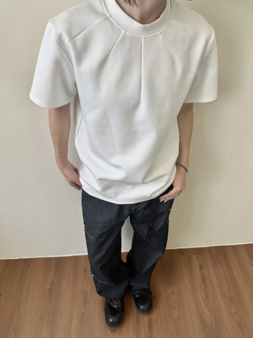 【EME】280g射线剪裁太空棉空气层短袖T恤抗皱硬挺短款boxy短宽版型