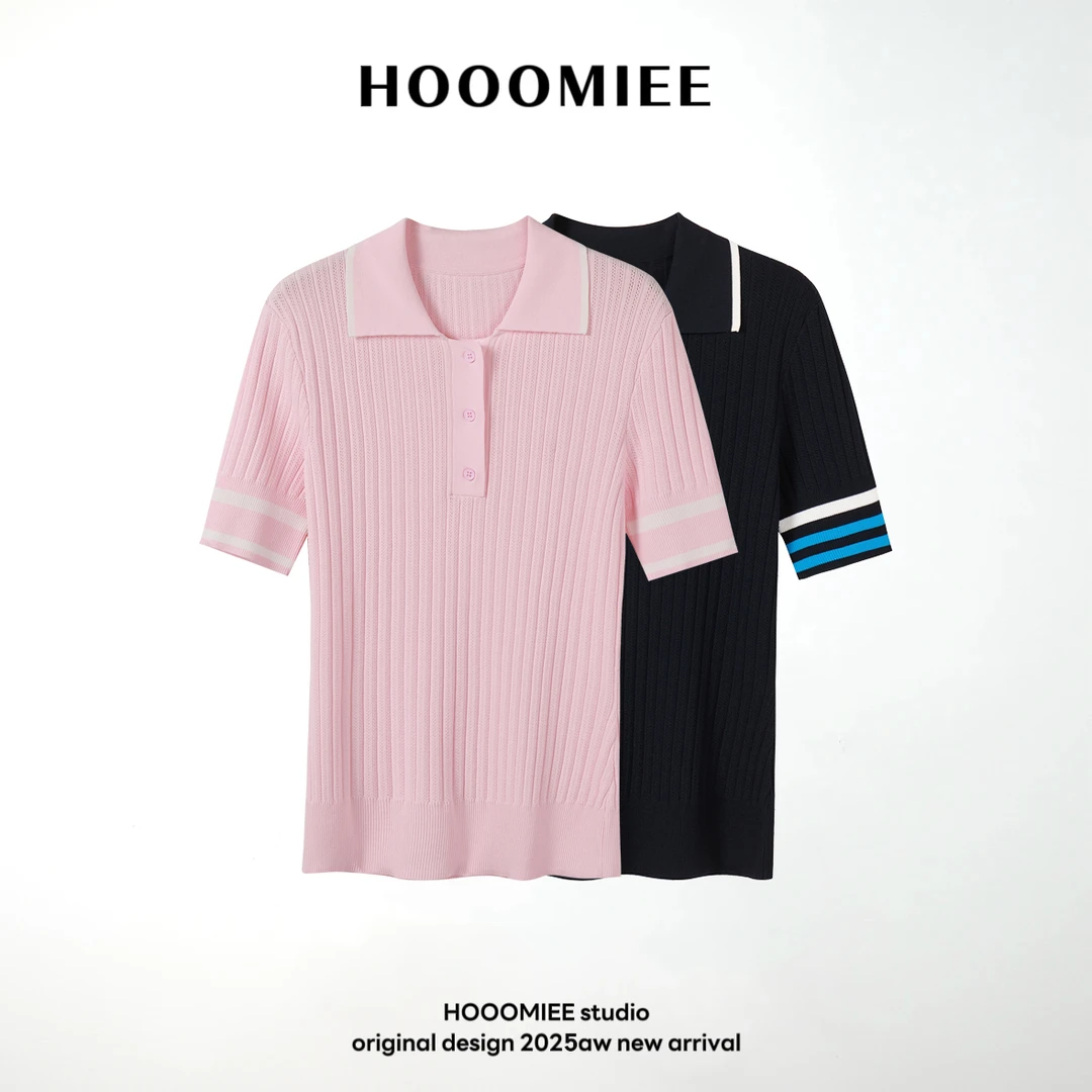 Hooomiee都市时尚夏季凉感短袖POLO领女士T恤J25041