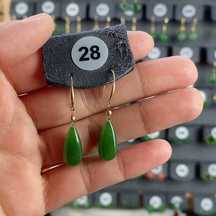 和田玉耳饰18K金镶嵌荣*耳饰