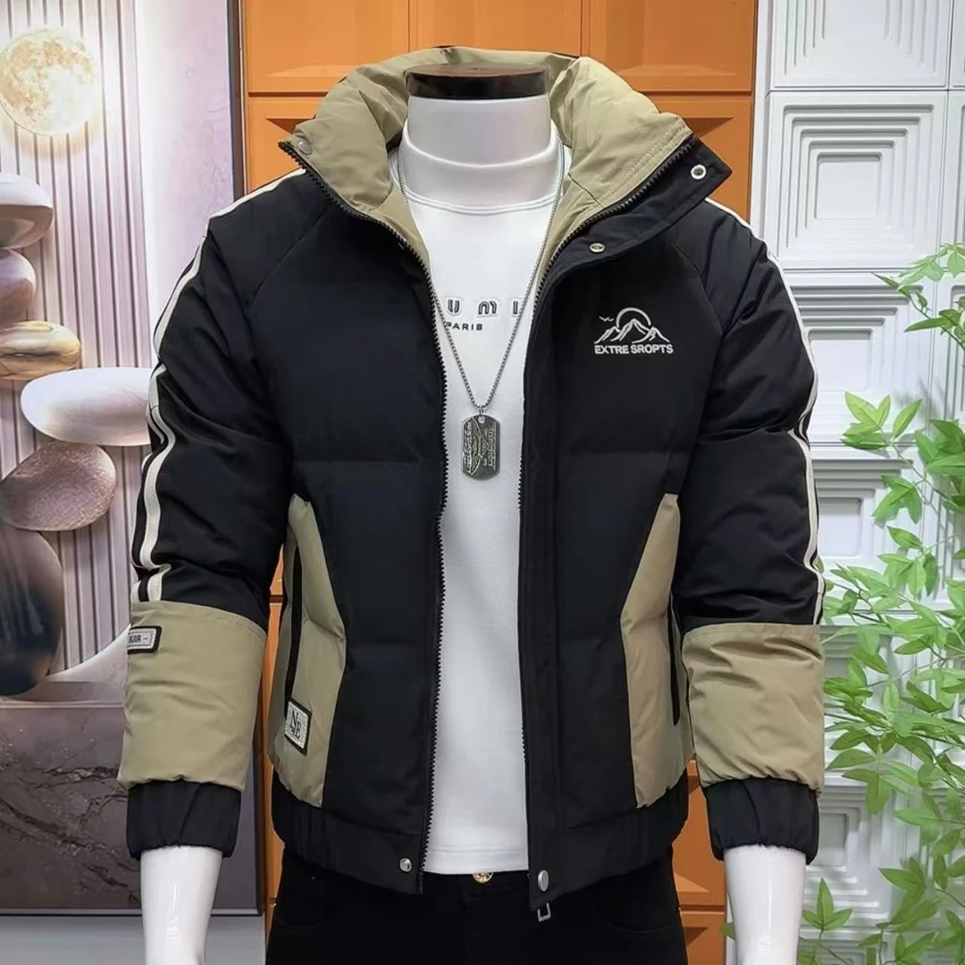 高级感修身立领修身拼接撞色棉衣外套男士冬季加厚保暖短款棉服男