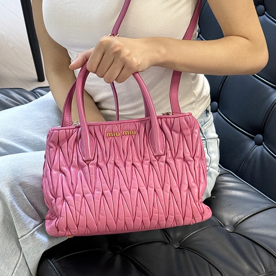95新 MIU MIU/缪缪 皱褶手提单肩包粉色
