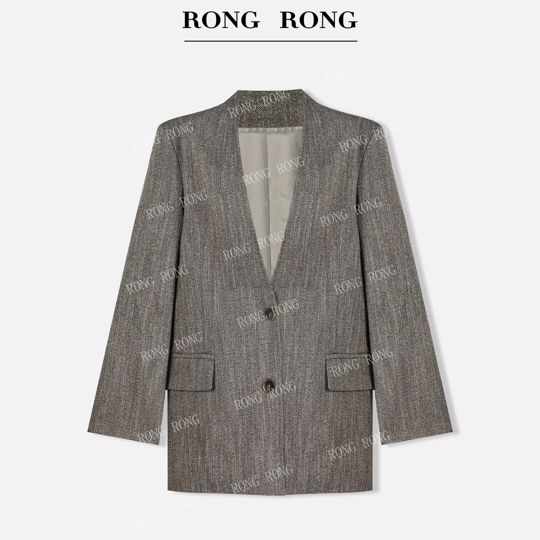 溶溶【韩式千金】RONGRONG 绵羊毛肌理感廓形休闲西服西装YD2515