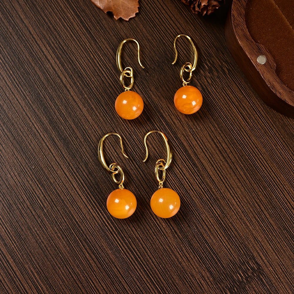 【云上好物】DS09055-S925银蜜蜡耳钩-多样性发一件-12mm+（甄选）