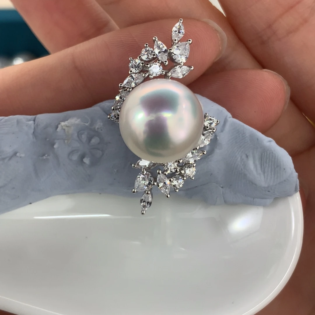 定制海水珍珠银S925镶嵌吊坠(不含链)12.7mm澳白